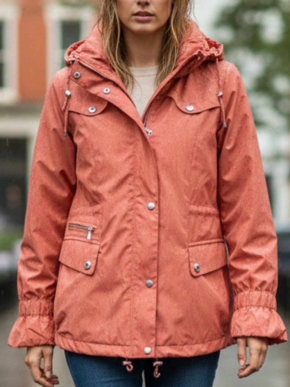 Cole Haan Women's Hooded Anorak Utility Jacket Coral Pink Feminine Coastal Small